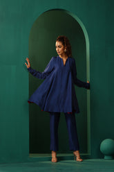Truebrowns Blue Silk Flared Co-Ord Set